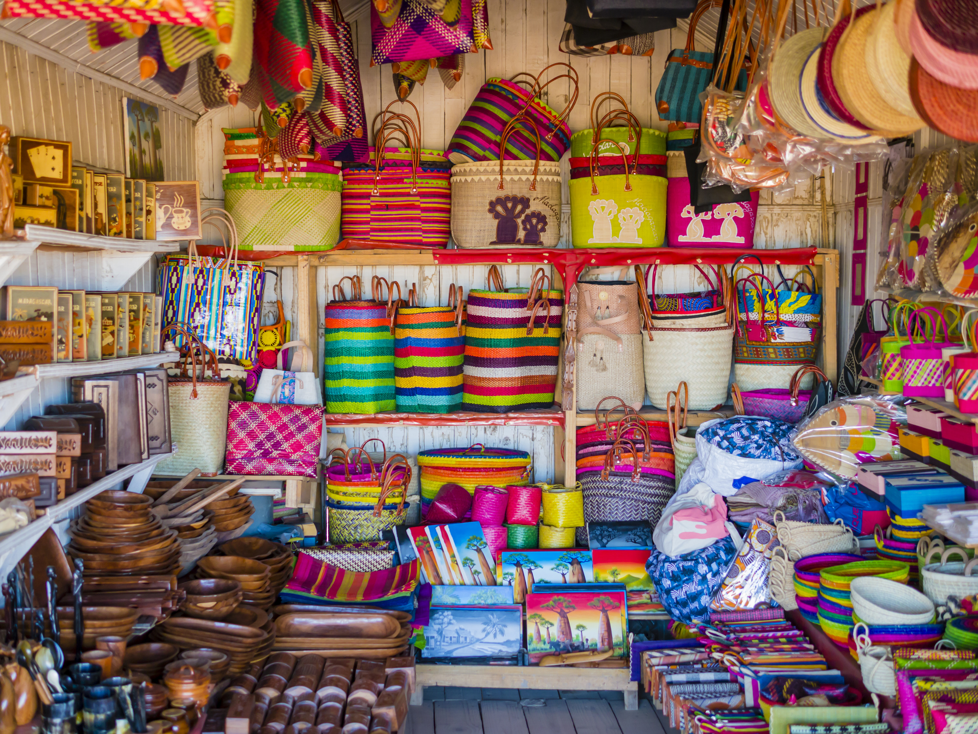Market stall with handmade souvenirs, Antananarivo, Madagascar